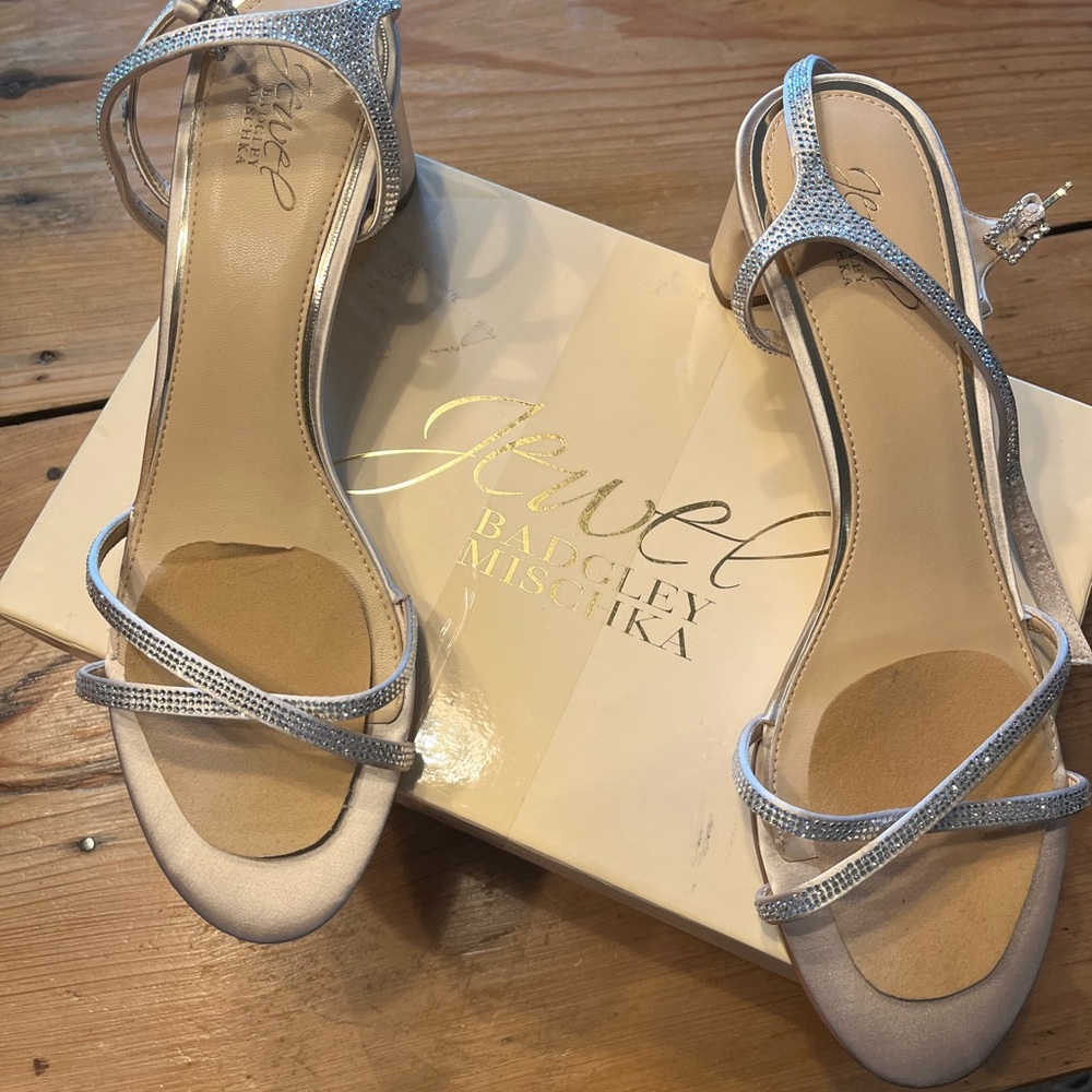 Jewel Badgley Mischka Metallic Strappy Heels